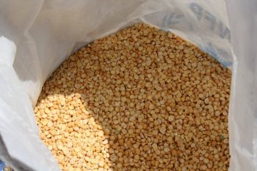 A sack of split peas awaits distribution at a joint WFP ACTED site in central Bamako Mali 8511068596 Wikipedia 2 1