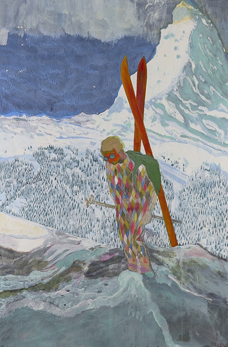 1. Peter Doig Alpinist 2022. Pigment on linen. Copyright Peter Doig All Rights Reserved. DACS 2023