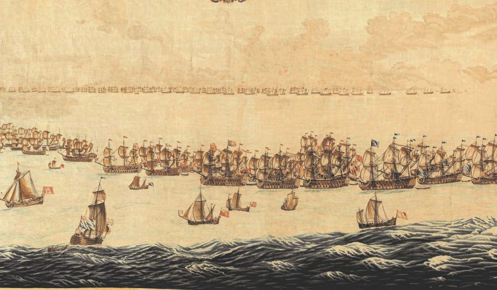 The Fleets drawn up for Battle design Willem van de Velde The Elder 587m x 330 m woven after 1685