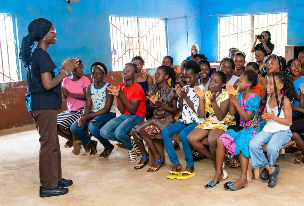Youth advocate Blessing rallies at a She Leads girls meetup in Freetown Sierra Leone. Pic by MJ Sessy Kamara 1