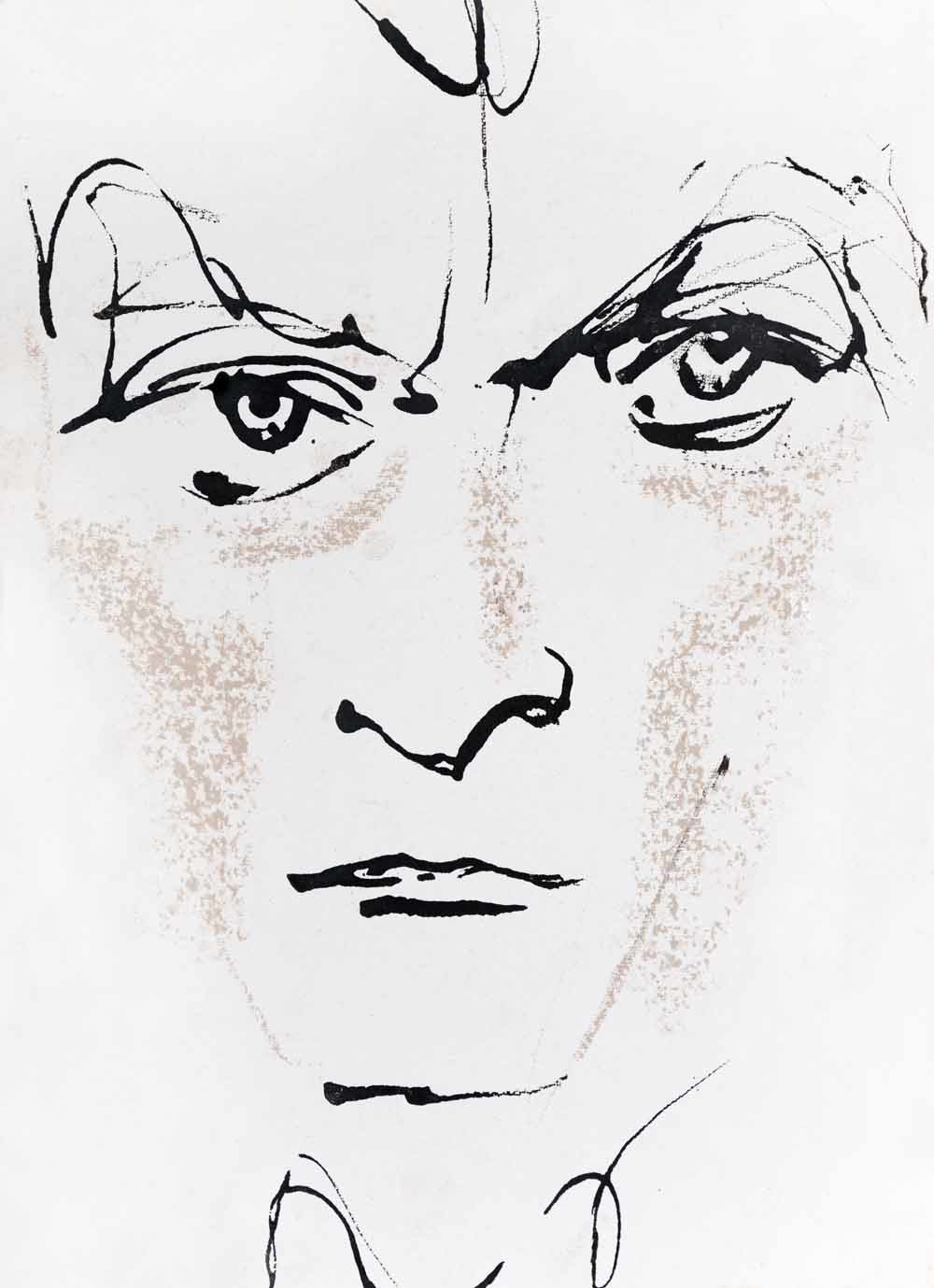 Paul Auster getekend door Ewa Klos. – © Ewa KLOS / Leemage